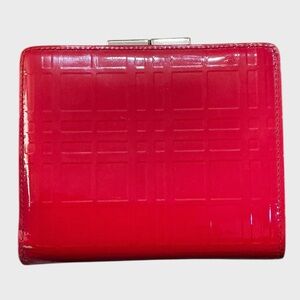 Burberry Red Shadow Check Kiss Lock Bifold Wallet Patent Leather